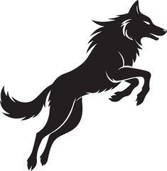 Jumping wolf black silhouette icon set