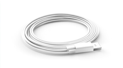 Fototapeta premium White USB connection adapter cable on a clean white background, perfect for charging and data transfer