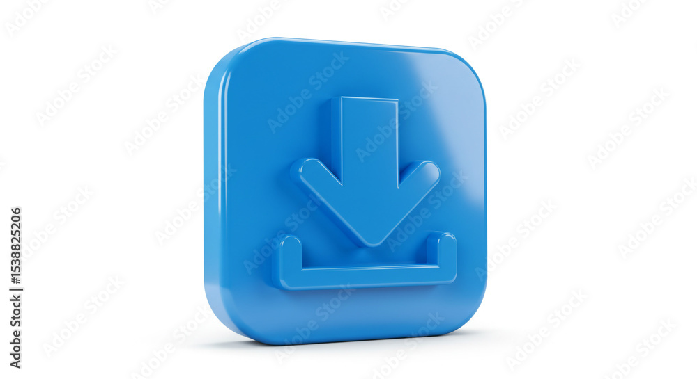 Poster a blue square icon with rounded corners featuring a downward arrow above a horizontal line shape