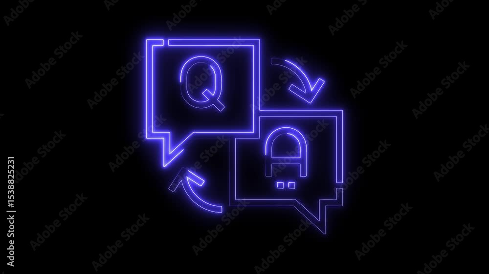 Poster animated questions and answers exchange with neon glow on black background concept
