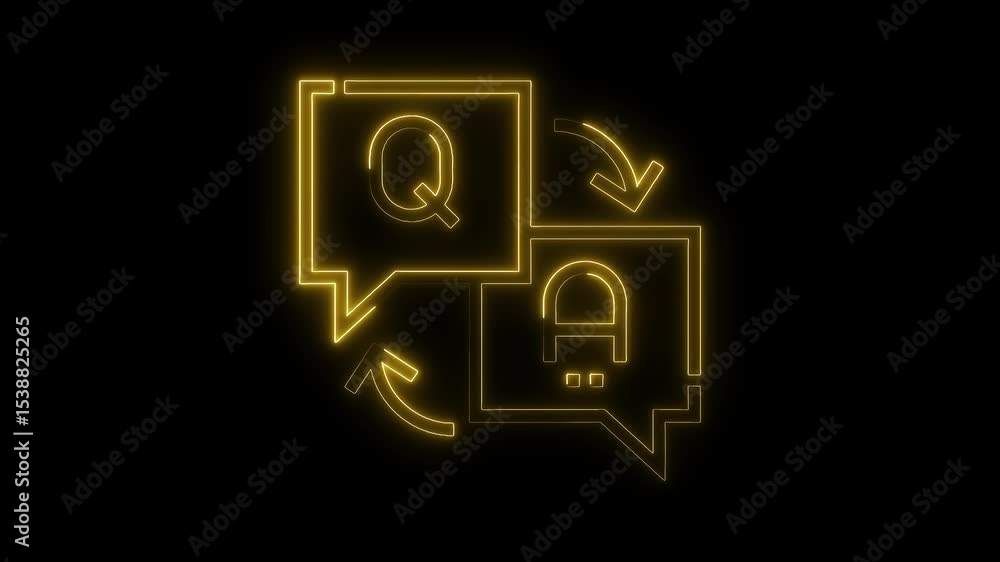 Aufkleber glowing neon qa icon with arrows against black background animation for presentations