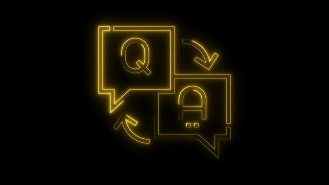 Glowing neon qa icon with arrows against black background animation for presentations