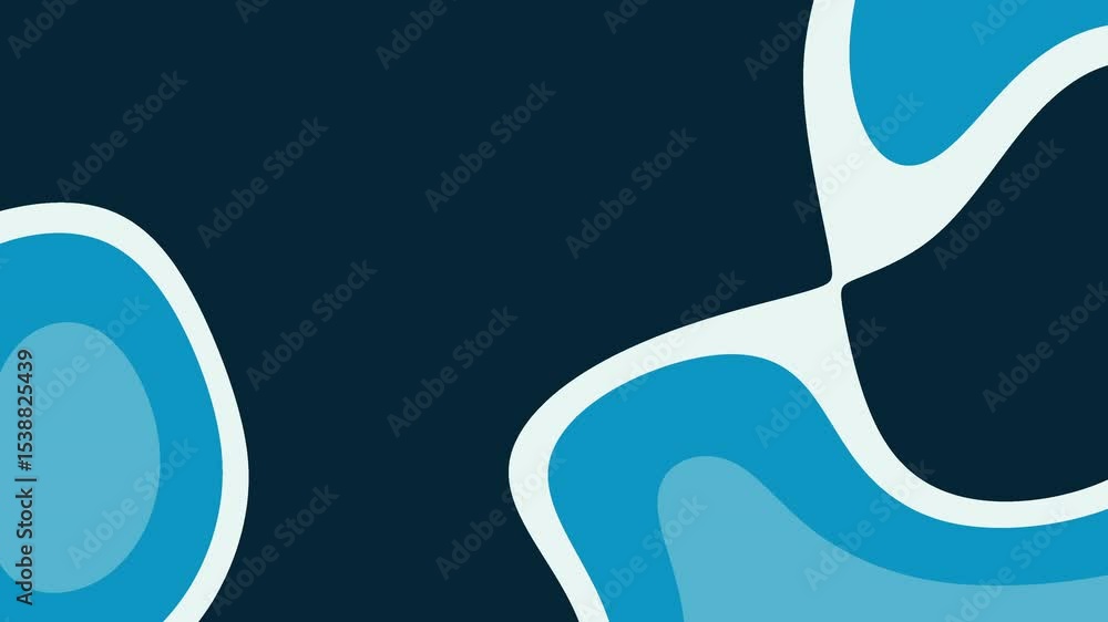 Poster shapes in teal and navy blue create a dynamic composition. the organic forms contrast against a dark
