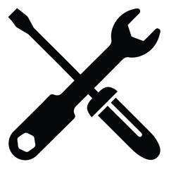 Black silhouette crossed wrench and screwdriver tool icon