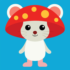 Whimsical woodland mouse illustration with red mushroom hat