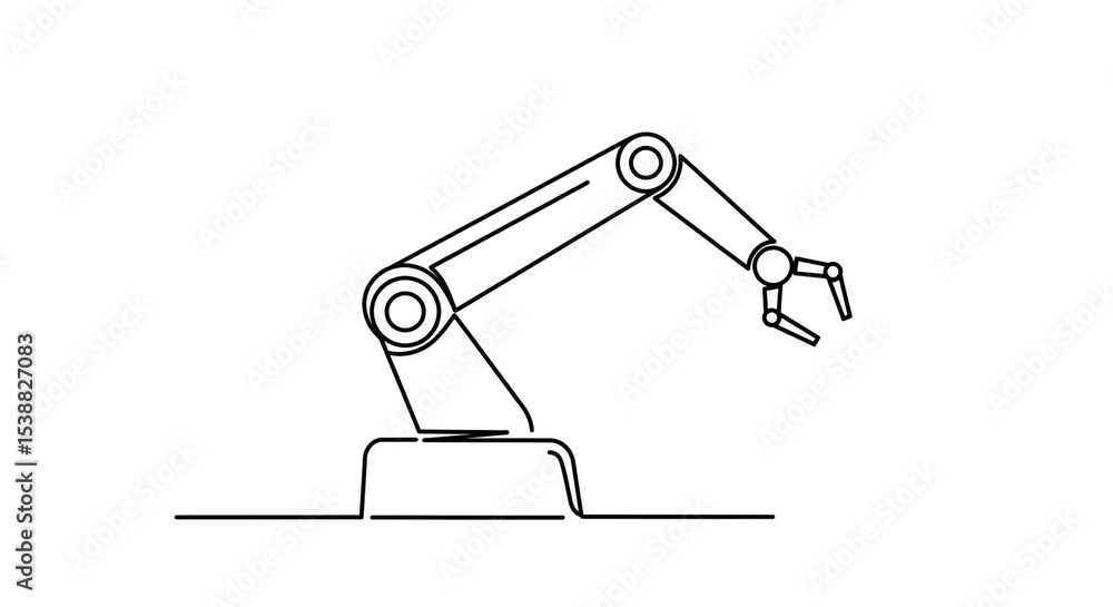 Poster a simplistic line drawing of a robotic arm with a gripper on a white background in a minimalist styl