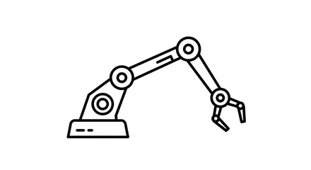 A simple black outline drawing of a robotic arm with a gripper on a plain white background image design