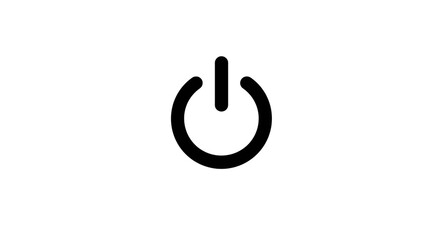 A simple black and white image of a power button symbol with a white background and black icon design