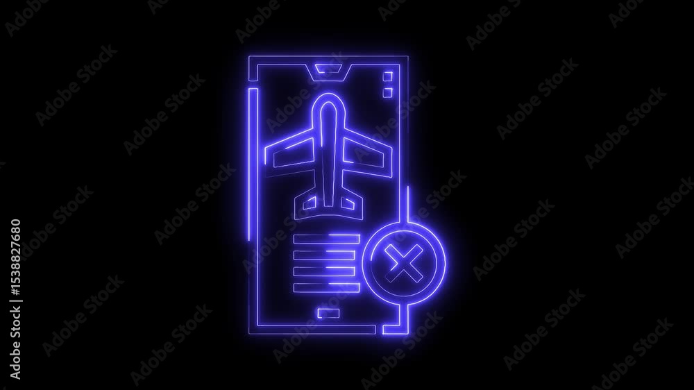 Aufkleber neon style animation of cancelled flight information on a mobile device display