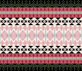 Pixel fabric pattern, abstract, ethnic, pixel style, full fabric pattern, pink, black, for textile, cloth, clothes, curtain, carpet, pillow, illustration, vector.