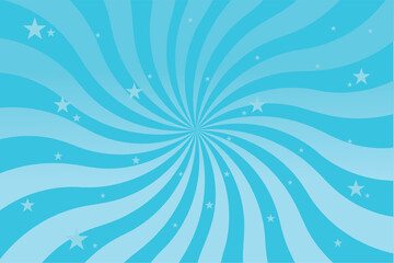 "Swirling Spiral Sunburst Background with Stars – Festive Comic Style Rotating Rays Vector Illustration."