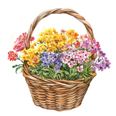A Iberis Flower Basket, watercolor drawing vector, isolated on a white background.
