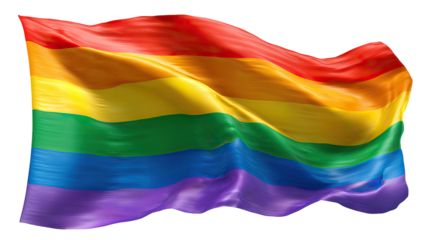Waving Rainbow LGBT Flag Isolated on Transparent Background