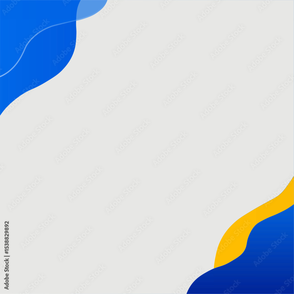 Poster a clean, modern abstract background featuring dynamic blue and yellow fluid shapes flowing into the 