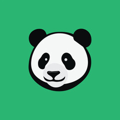 A charming, stylized illustration of a panda's face, featuring its distinctive black and white markings, set against a solid green background. The design is friendly and minimalist.

