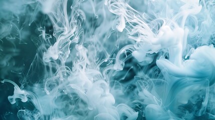 Obraz premium Ethereal ink cloud floating in water with dreamy blue and silver swirls, featuring translucent layers that create a mystical atmosphere through soft light refraction