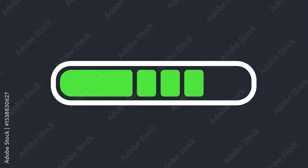 Poster a green loading bar with a white outline against a dark gray background showing progress indicator