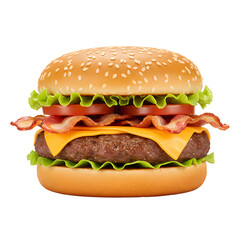 Juicy Bacon Cheeseburger isolated on transparent baackground