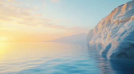 Obraz premium Serene Ocean View with Rocky Coastline and Soft Sunset Glow Over Calm Waters
