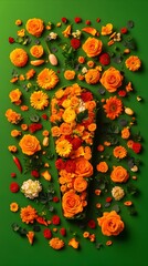 Floral Coffin Arrangement, Green Background, Remembrance, Studio Shot