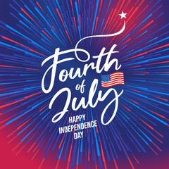 July 4th Independence Day Fireworks Banner Vector 
with USA flag illustration for for Independence Day 
celebration, Social Media Post, Web Banner, Poster, Flyer, Greeting card, Print, Sale Template