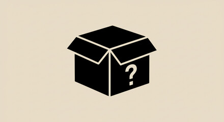Obraz premium A black box with a white question mark on it, on a beige background, with the box open at the top