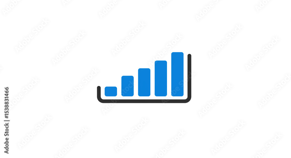 Aufkleber a blue signal strength indicator with increasing bars on a white background in a simple graphic styl