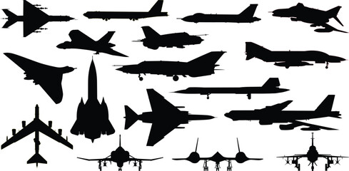 Bomber and Jet Aircraft Silhouette Vector Collection – Military Aviation History Design