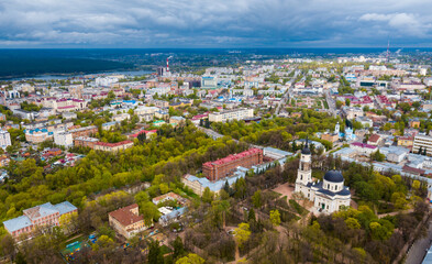 Panoramic cityscape of Russian city Kaluga with Orthodox church