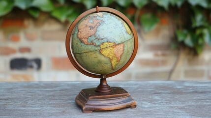 Vintage, decorative world globe on a wooden stand.