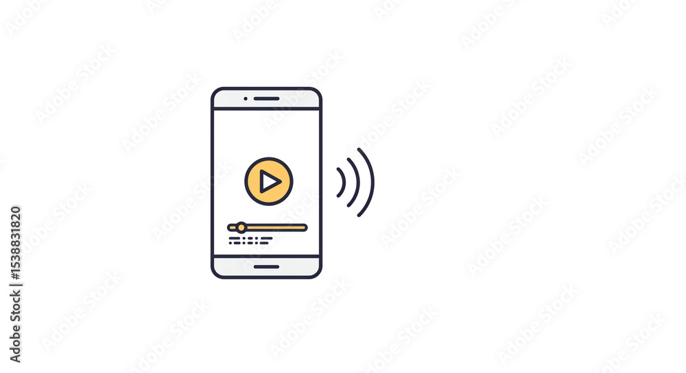 Poster a smartphone displaying a video player interface with a play button and a progress bar and wifi sign