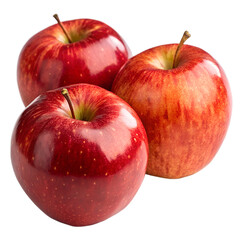Apples Array A striking arrangement of three perfectly ripe, vibrant red apples. Their smooth skin gleams invitingly, each one showcasing a natural beauty.