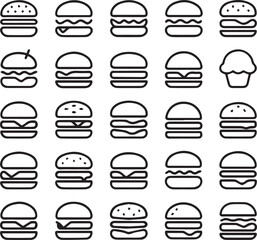 Burger icon set line art vector illustration. Burger icon collection.