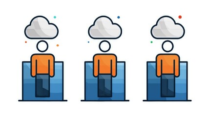 Colorful Cloud Computing Concept with People - Illustration of Cloud Storage, Technology Solutions, and Data Management for Business and Modern Professionals