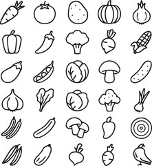 Vegetables icon set line art vector illustration. Vegetable icon collection.