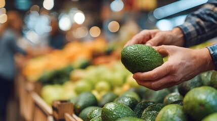 Man Holding Avocado at Farmers Market, Healthy Eating Lifestyle