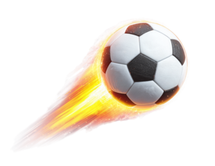 a simple cutout illustration of soccer ball flying in flames