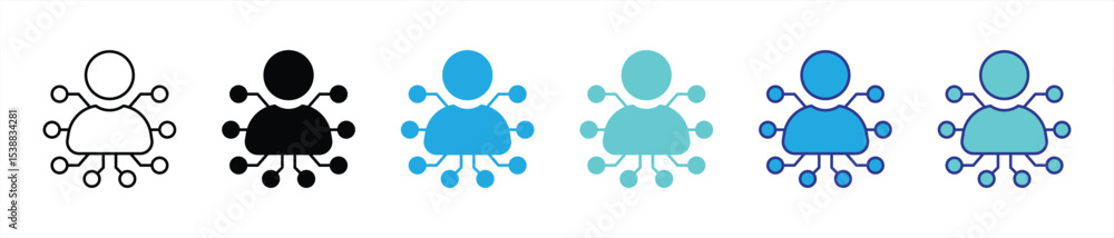 Poster connected human circuit icon set. containing people and artificial intelligence in a digitally integ