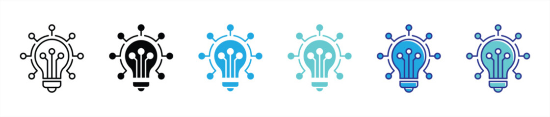 innovative lightbulb circuit icon set. containing bright idea and advanced technology for the future of artificial intelligence, thin line and color style icon symbol sign. vector illustration