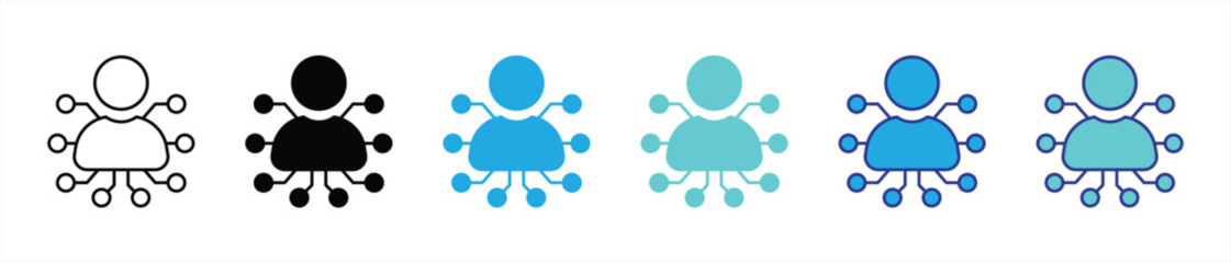 connected human circuit icon set. containing people and artificial intelligence in a digitally integrated world thin line and color style icon symbol sign for your app and web. vector illustration