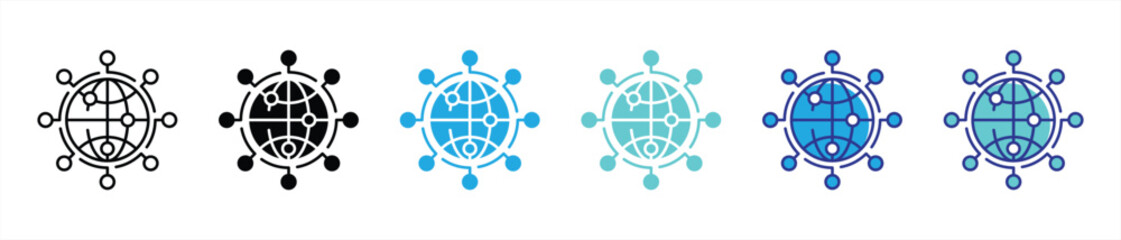 global network circuit icon set. containing worldwide connectivity and the integration of artificial intelligence thin line and color style icon symbol sign for your app and web. vector illustration