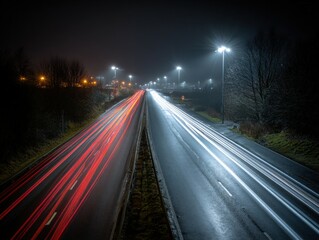 Nighttime traffic flow urban roadway photography city lights aerial view motion dynamics for seo