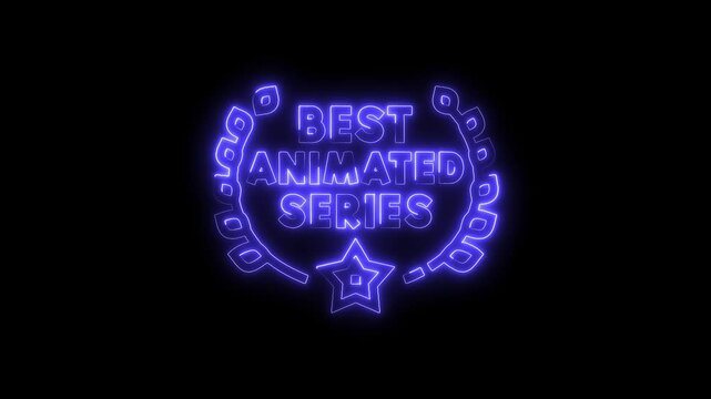 Animated series award neon glowing style design template on black background for recognition