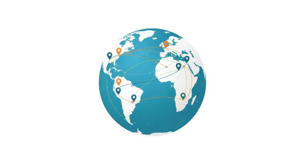 Obraz premium Global Connectivity Concept Globe with Location Pins and Connecting Lines PNG