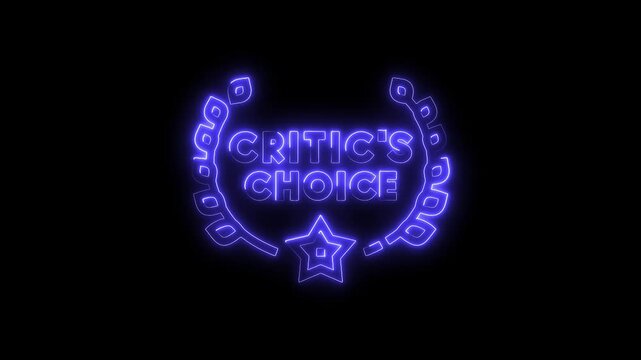 Animated critics choice award with glowing neon effect and laurel wreath on dark backdrop