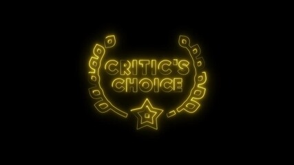 Critics choice glowing animated award on black background video for awards ceremonies