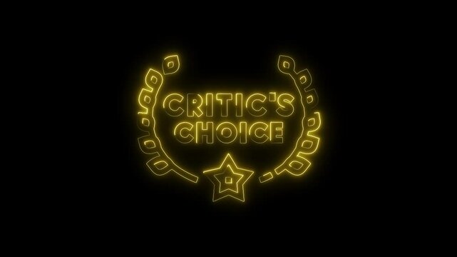 Critics choice glowing animated award on black background video for awards ceremonies