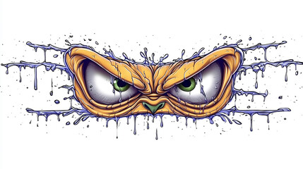 angry monster eyes graffiti sticker wall decal