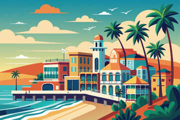 Coastal city views with tropical beaches, palm trees, and ocean vistas