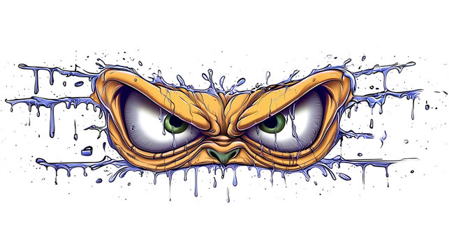 angry monster eyes graffiti sticker wall decal